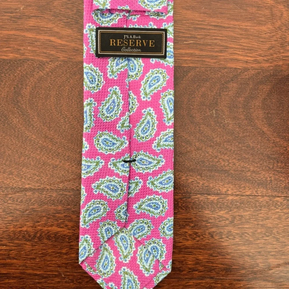 Jos. A. Bank Reserve Paisley Pink Blue Green And White Cotton Tie